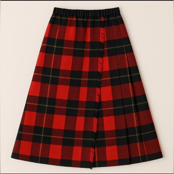 Lord & Taylor  Plaid Skirt S Sloat Tailored Wool Red Black Tartan Kilt 1556 - Picture 2 of 10